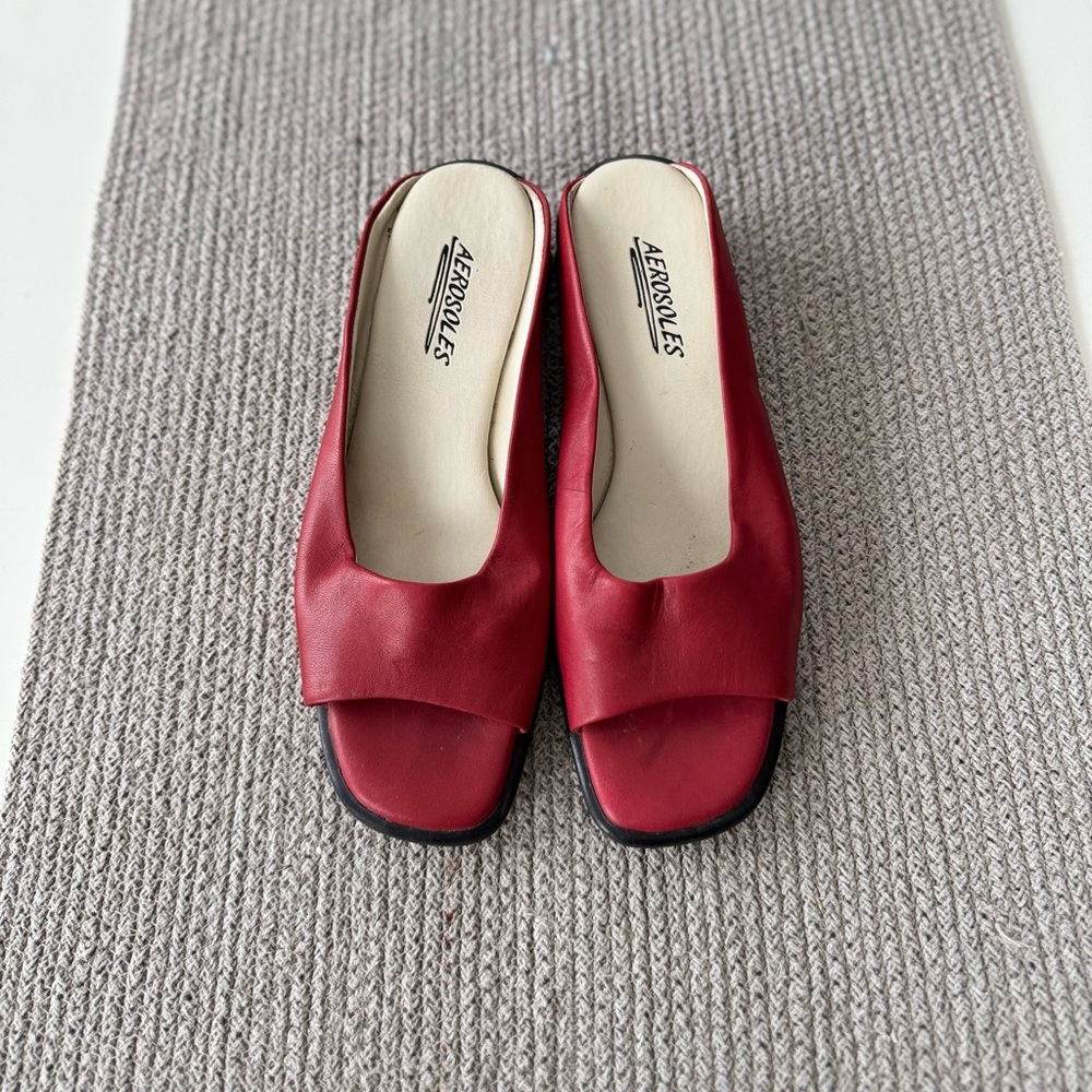 Vintage Red Open-Toe Slide Sandals